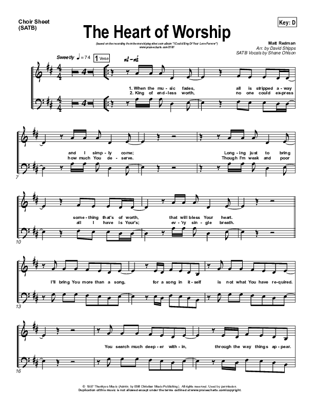 The Heart Of Worship Choir Sheet (SATB) (Matt Redman)