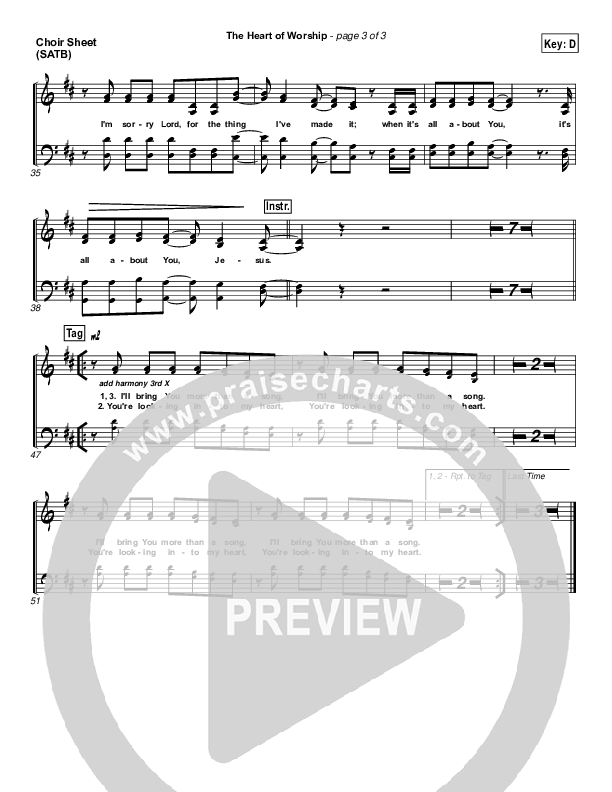 The Heart Of Worship Choir Vocals (SATB) (Matt Redman)