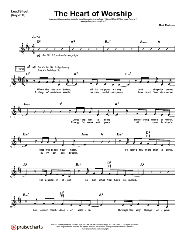 The Heart Of Worship Lead Sheet (Melody) (Matt Redman)