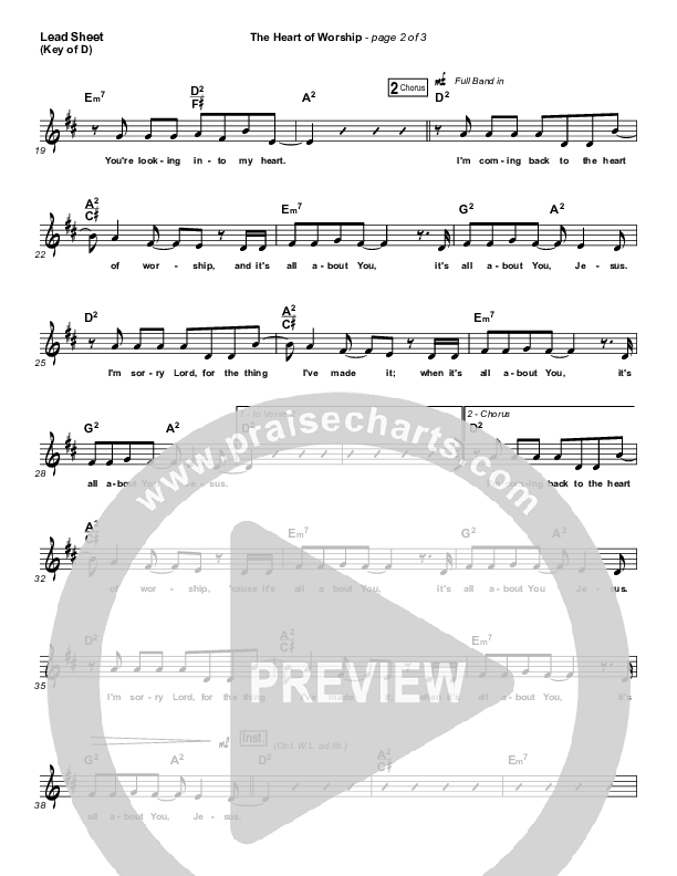 The Heart Of Worship Lead Sheet (Melody) (Matt Redman)