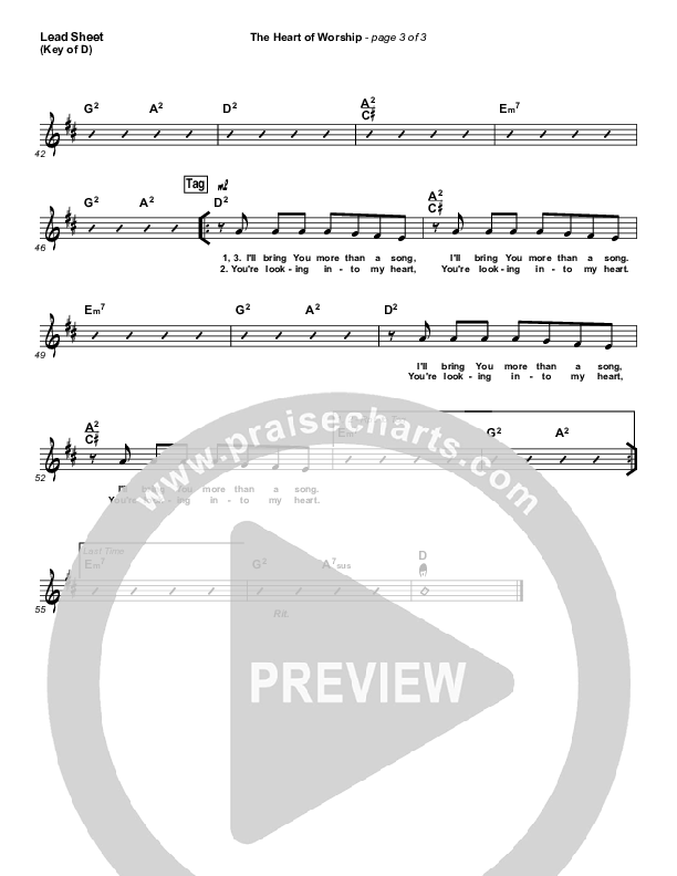 The Heart Of Worship Lead Sheet (Melody) (Matt Redman)