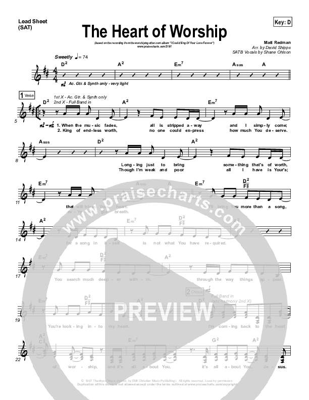 The Heart Of Worship Lead Sheet (SAT) (Matt Redman)