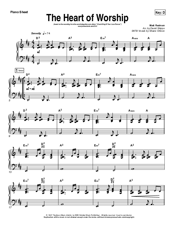 The Heart Of Worship Piano Sheet (Matt Redman)