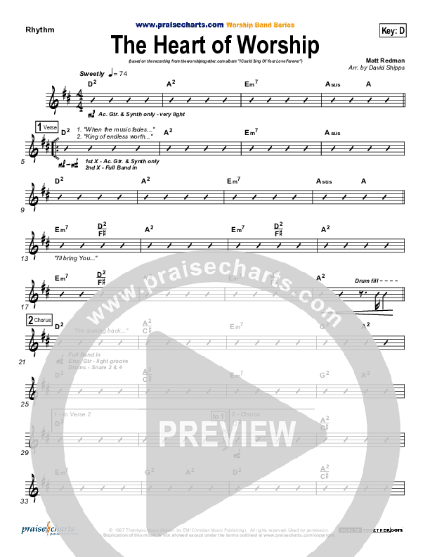 The Heart Of Worship Rhythm Chart (Matt Redman)