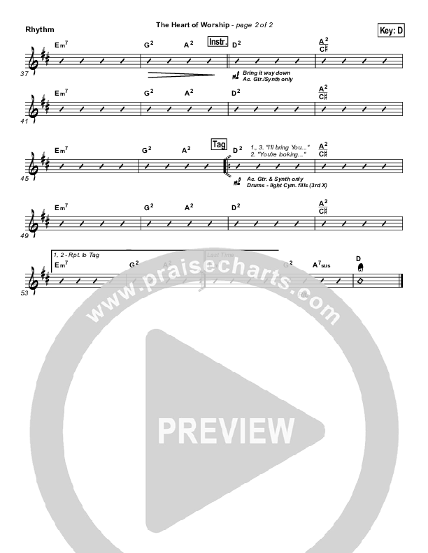 The Heart Of Worship Rhythm Chart (Matt Redman)