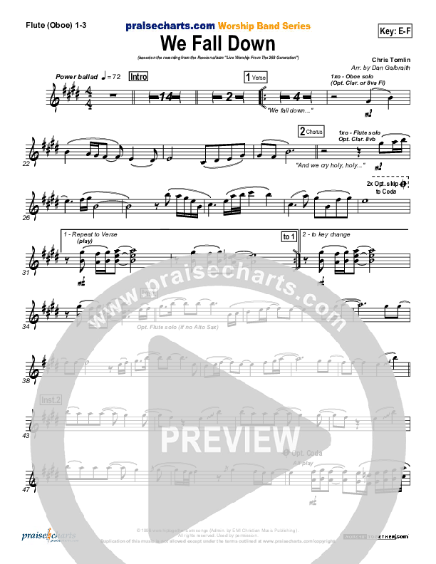 We Fall Down Flute/Oboe 1/2/3 (Chris Tomlin / Passion)