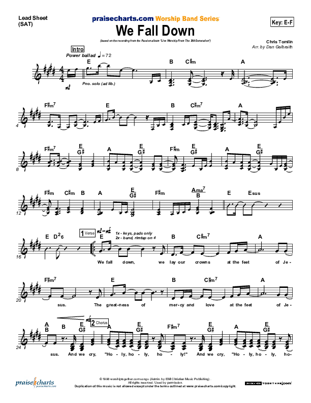 We Fall Down Lead Sheet (SAT) (Chris Tomlin / Passion)