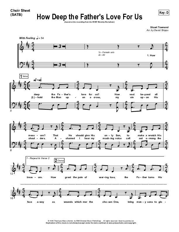 How Deep The Father's Love For Us Choir Sheet (SATB) (Stuart Townend)