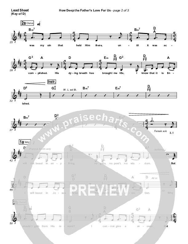 How Deep The Father's Love For Us Lead Sheet (Melody) (Stuart Townend)