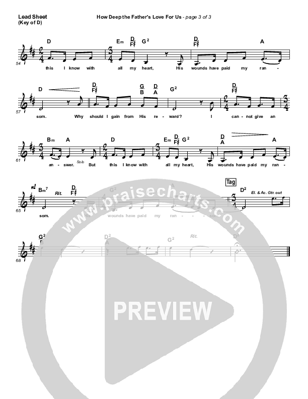 How Deep The Father's Love For Us Lead Sheet (Melody) (Stuart Townend)