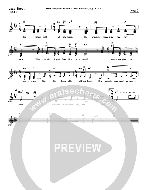 How Deep The Father's Love For Us Lead Sheet (SAT) (Stuart Townend)