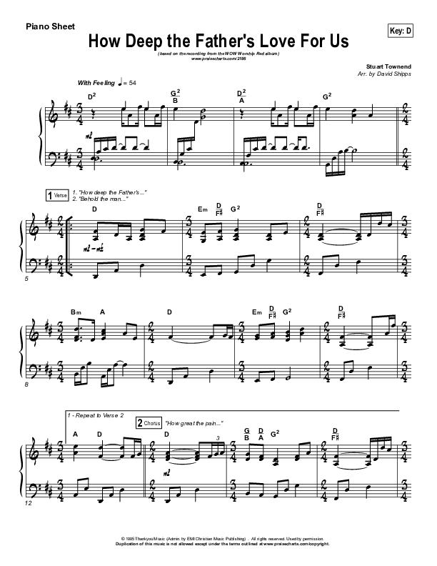 How Deep The Father's Love For Us Piano Sheet (Stuart Townend)