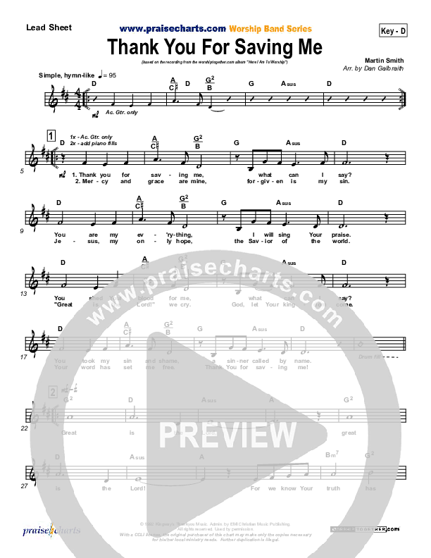 Thank You For Saving Me Lead Sheet (Delirious)