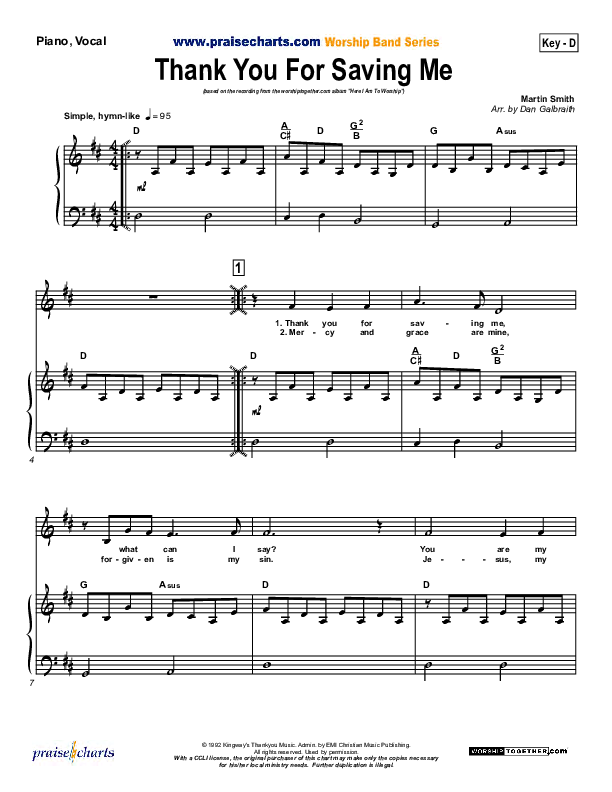 Thank You For Saving Me Piano/Vocal (Delirious)