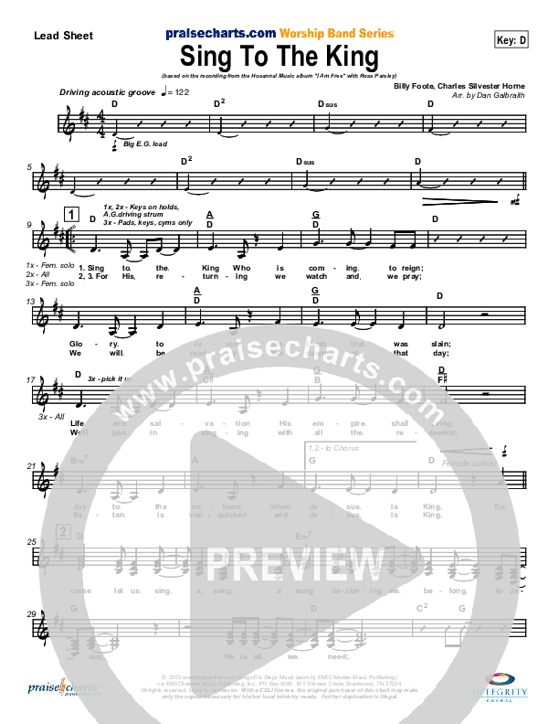 Sing To The King Lead Sheet (New Life Worship)