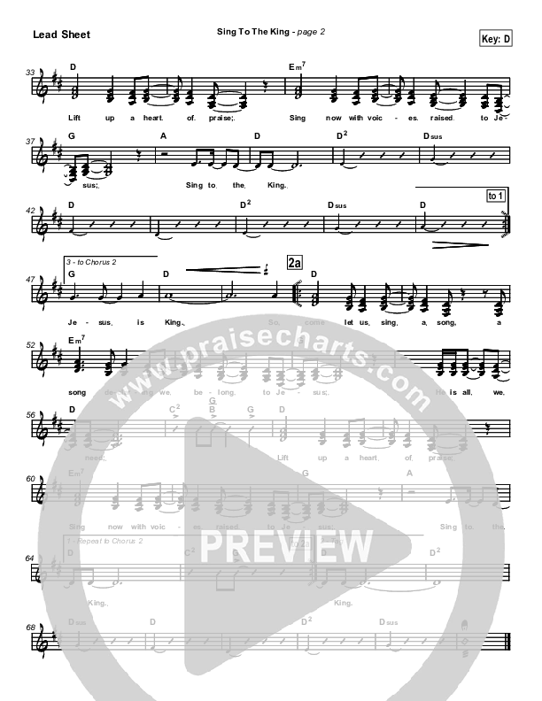 Sing To The King Lead Sheet (New Life Worship)