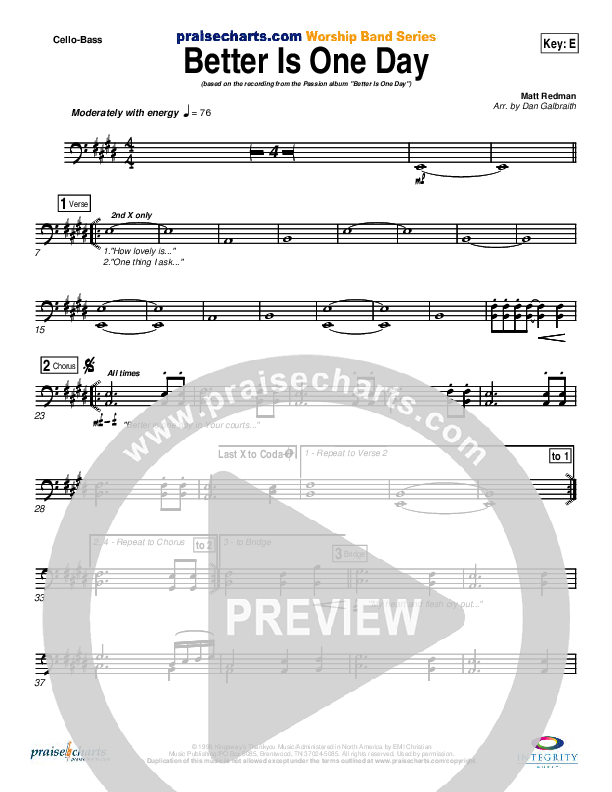 Better Is One Day Cello/Bass (Matt Redman)