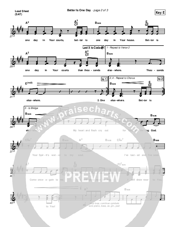 Better Is One Day Lead Sheet (Matt Redman)
