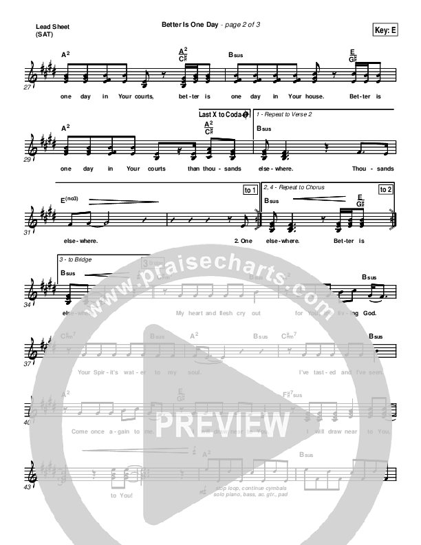 Better Is One Day Lead Sheet (Matt Redman)