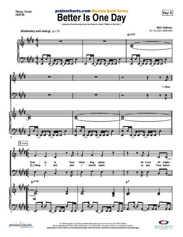 Better Is One Day Piano/Vocal (Matt Redman)