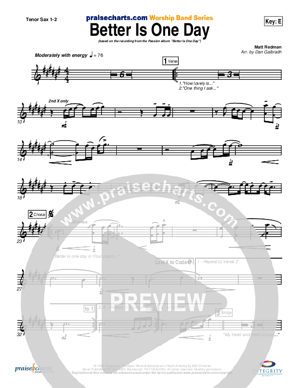 Better Is One Day Tenor Sax 1/2 (Matt Redman)