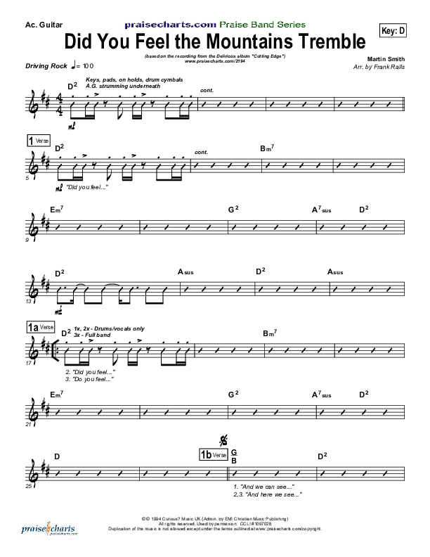 Did You Feel the Mountains Tremble Acoustic Guitar (Delirious / Passion)