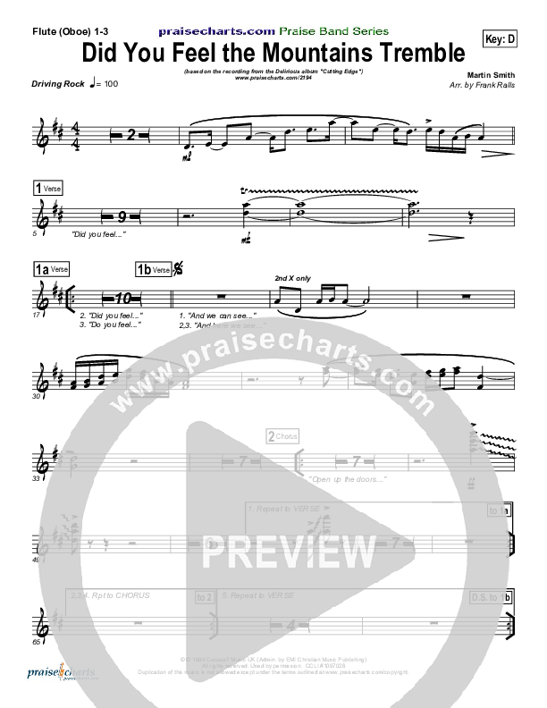 Did You Feel the Mountains Tremble Flute/Oboe 1/2/3 (Delirious / Passion)