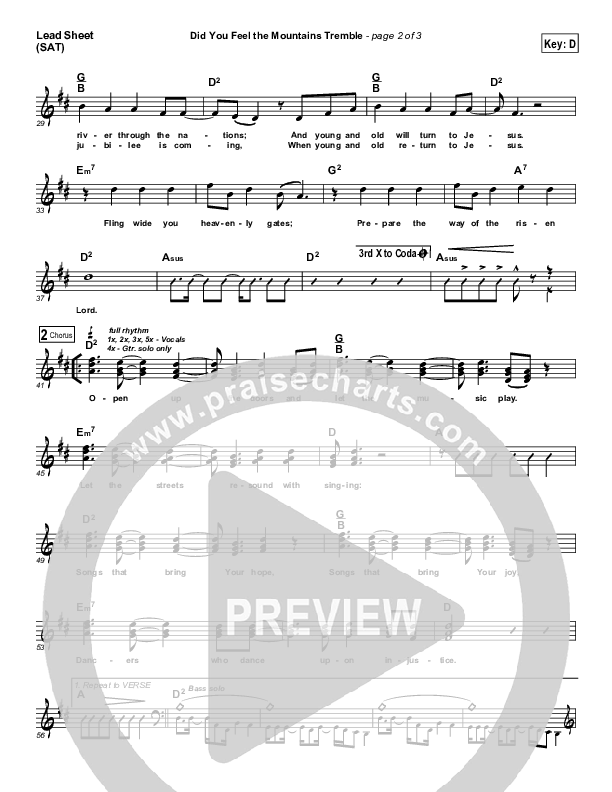 Did You Feel the Mountains Tremble Lead Sheet (SAT) (Delirious / Passion)