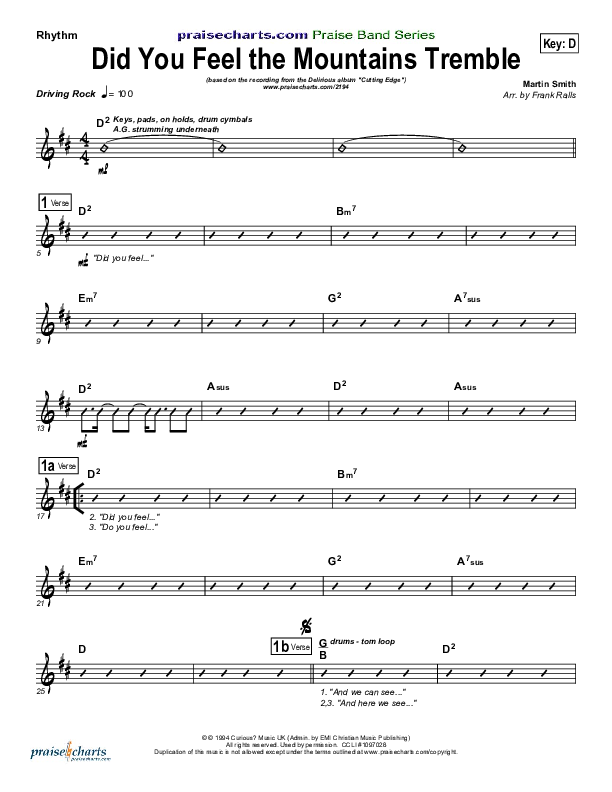 Did You Feel the Mountains Tremble Rhythm Chart (Delirious / Passion)