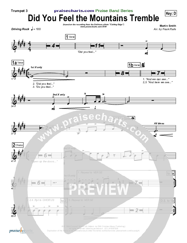 Did You Feel the Mountains Tremble Trumpet 3 (Delirious / Passion)