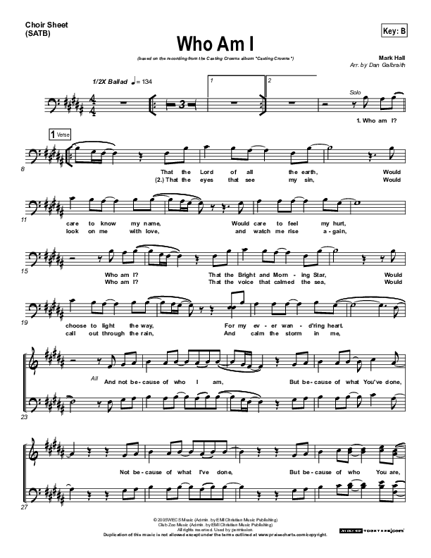Who Am I Choir Sheet (SATB) (Casting Crowns)