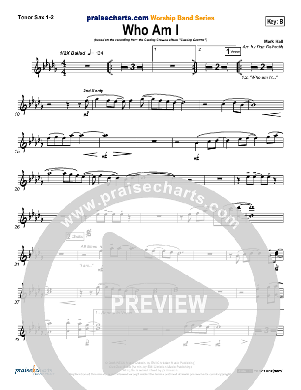 Who Am I Tenor Sax 1/2 (Casting Crowns)