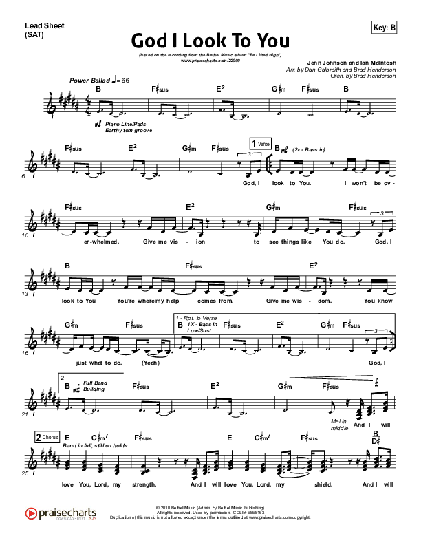 God I Look To You Lead Sheet (SAT) (Bethel Music)