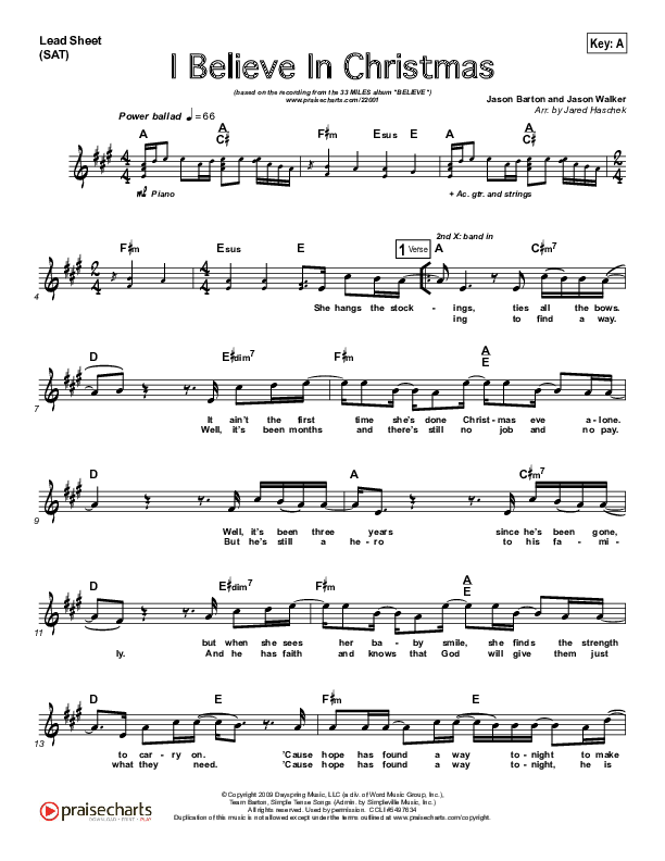 I Believe In Christmas Sheet Music PDF (33 Miles) PraiseCharts