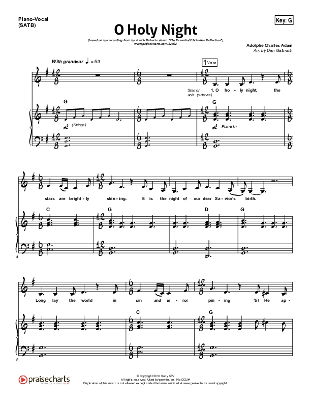 O Holy Night Piano/Vocal (SATB) (Kerrie Roberts)