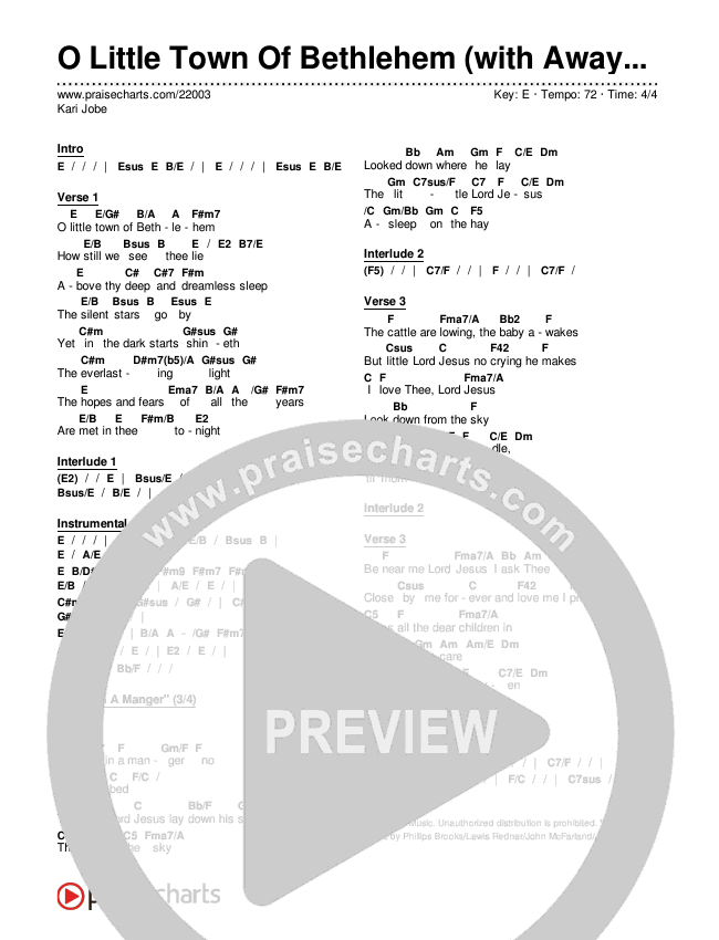 O Little Town Of Bethlehem (with Away In A Manger) Chords & Lyrics (Kari Jobe)