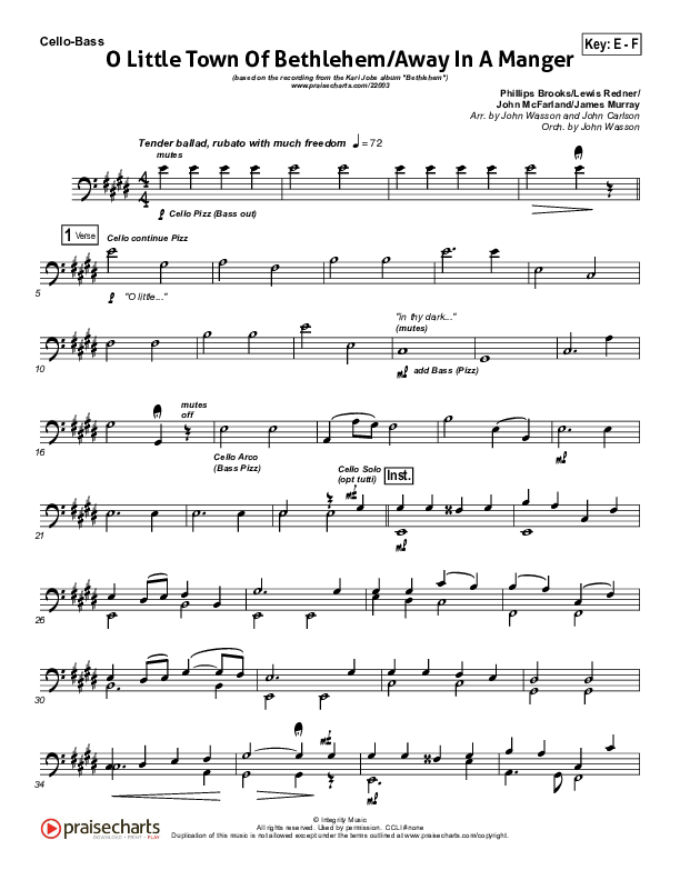 O Little Town Of Bethlehem (with Away In A Manger) Cello/Bass (Kari Jobe)