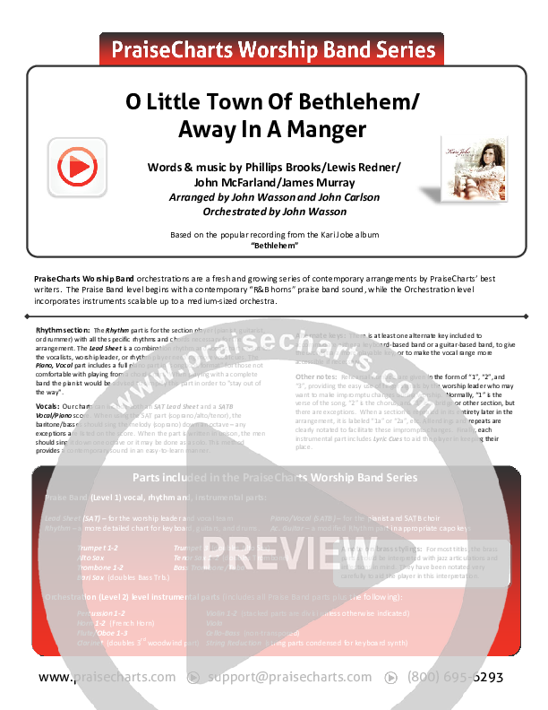 O Little Town Of Bethlehem (with Away In A Manger) Cover Sheet (Kari Jobe)