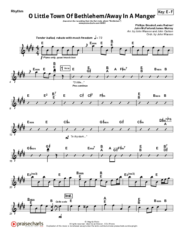 O Little Town Of Bethlehem (with Away In A Manger) Rhythm Chart (Kari Jobe)