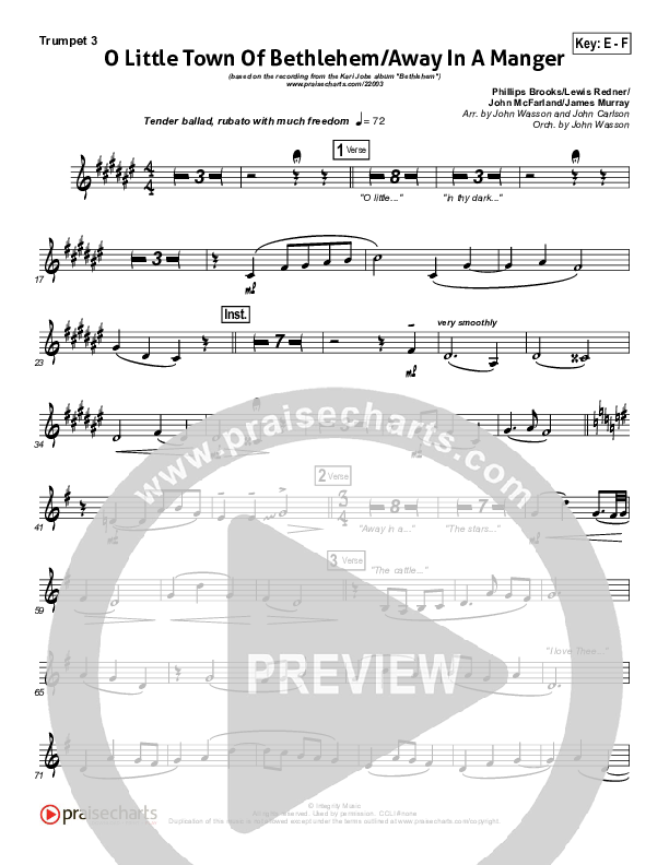 O Little Town Of Bethlehem (with Away In A Manger) Trumpet 3 (Kari Jobe)