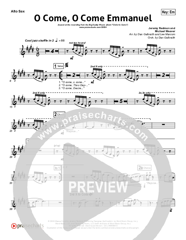 O Come O Come Emmanuel Alto Sax (Big Daddy Weave)