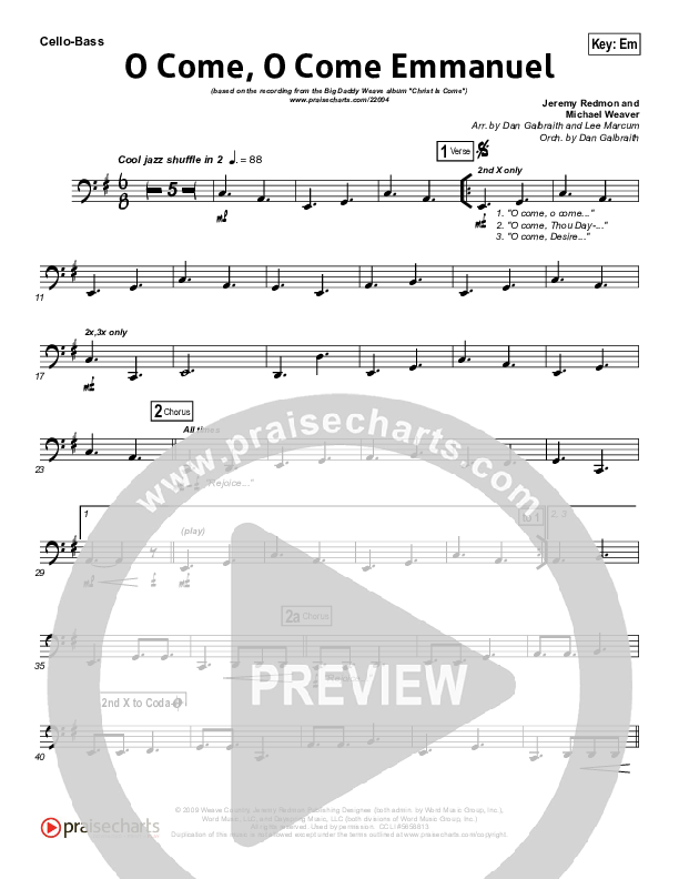 O Come O Come Emmanuel Cello/Bass (Big Daddy Weave)