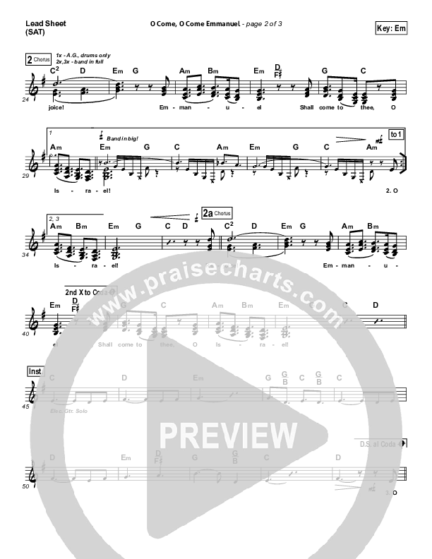 O Come O Come Emmanuel Lead Sheet (Big Daddy Weave)