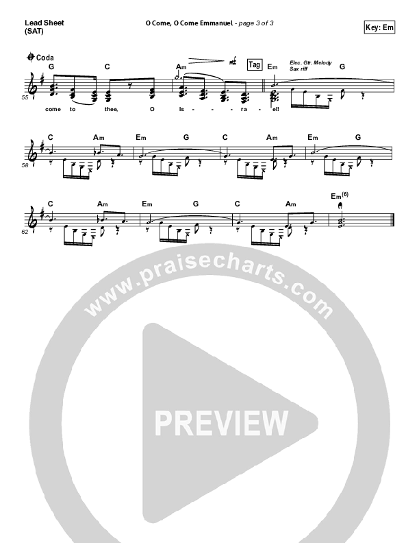 O Come O Come Emmanuel Lead Sheet (Big Daddy Weave)