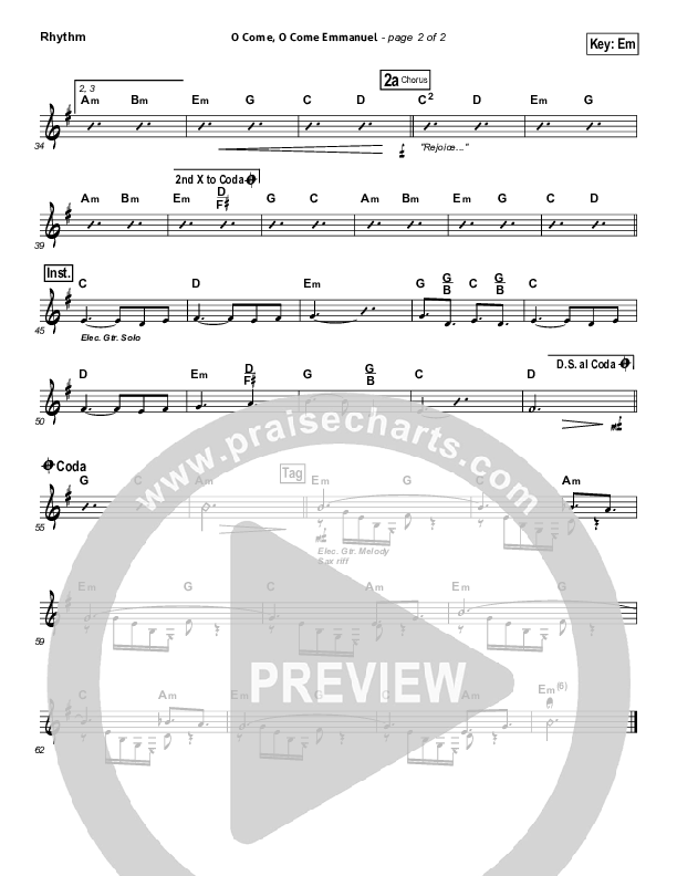 O Come O Come Emmanuel Rhythm Chart (Big Daddy Weave)