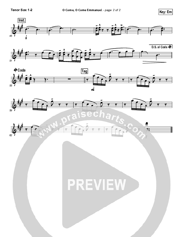 O Come O Come Emmanuel Tenor Sax 1/2 (Big Daddy Weave)