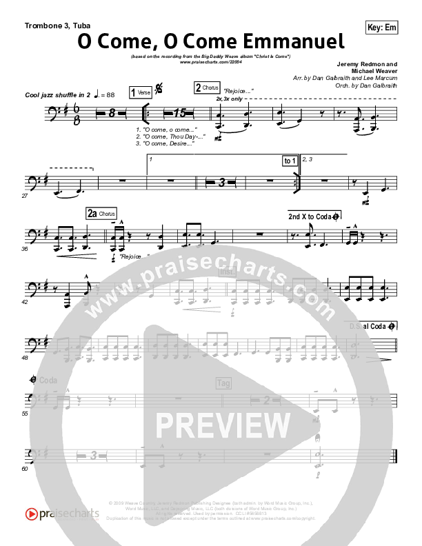 O Come O Come Emmanuel Trombone 3/Tuba (Big Daddy Weave)