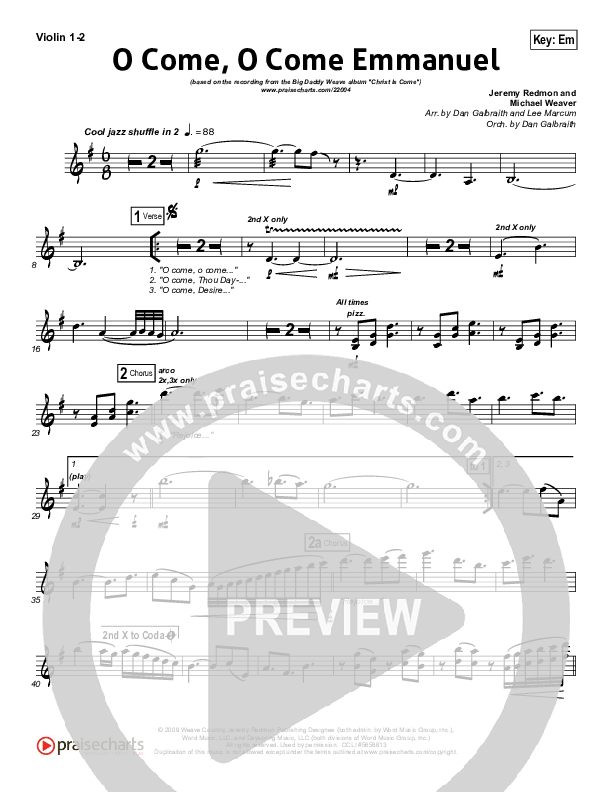 O Come O Come Emmanuel Violin 1/2 (Big Daddy Weave)