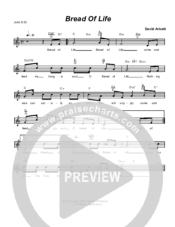 Bread Of Life Lead Sheet (David Arivett)