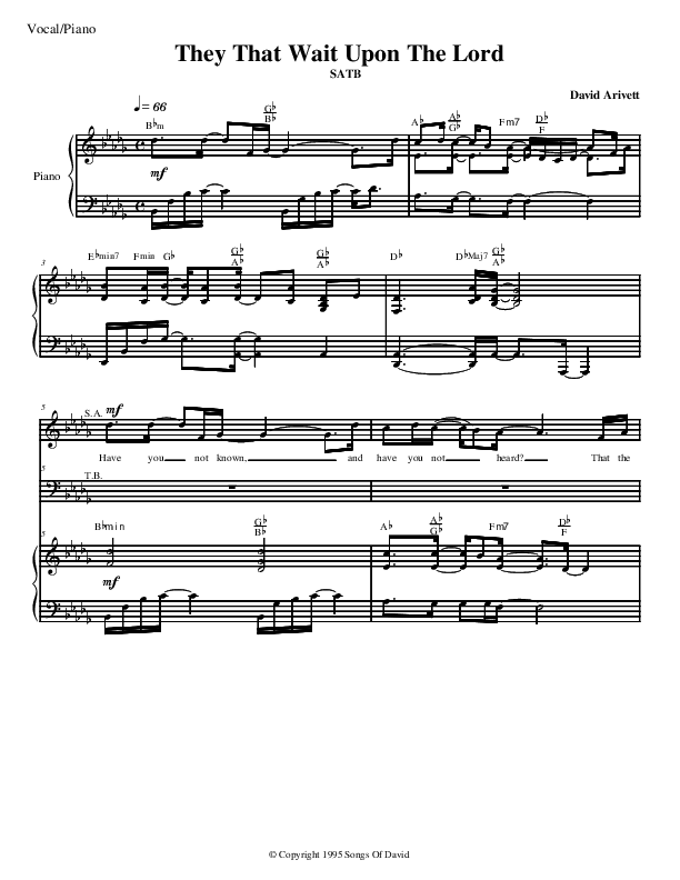 They That Wait Upon The Lord Piano/Vocal (SATB) (David Arivett)